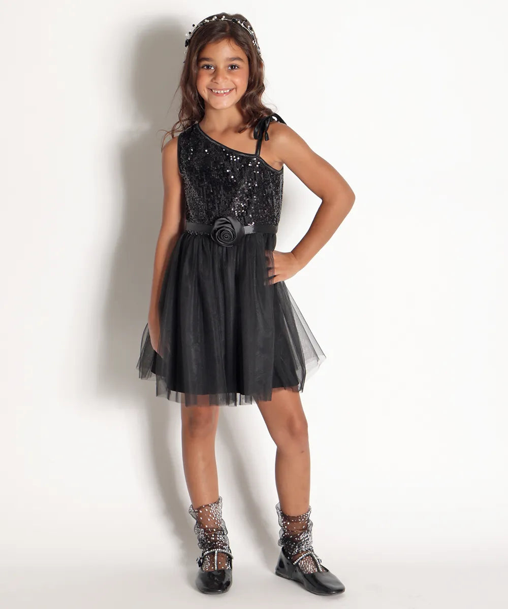 שמלה שחורה לילדה פייטים