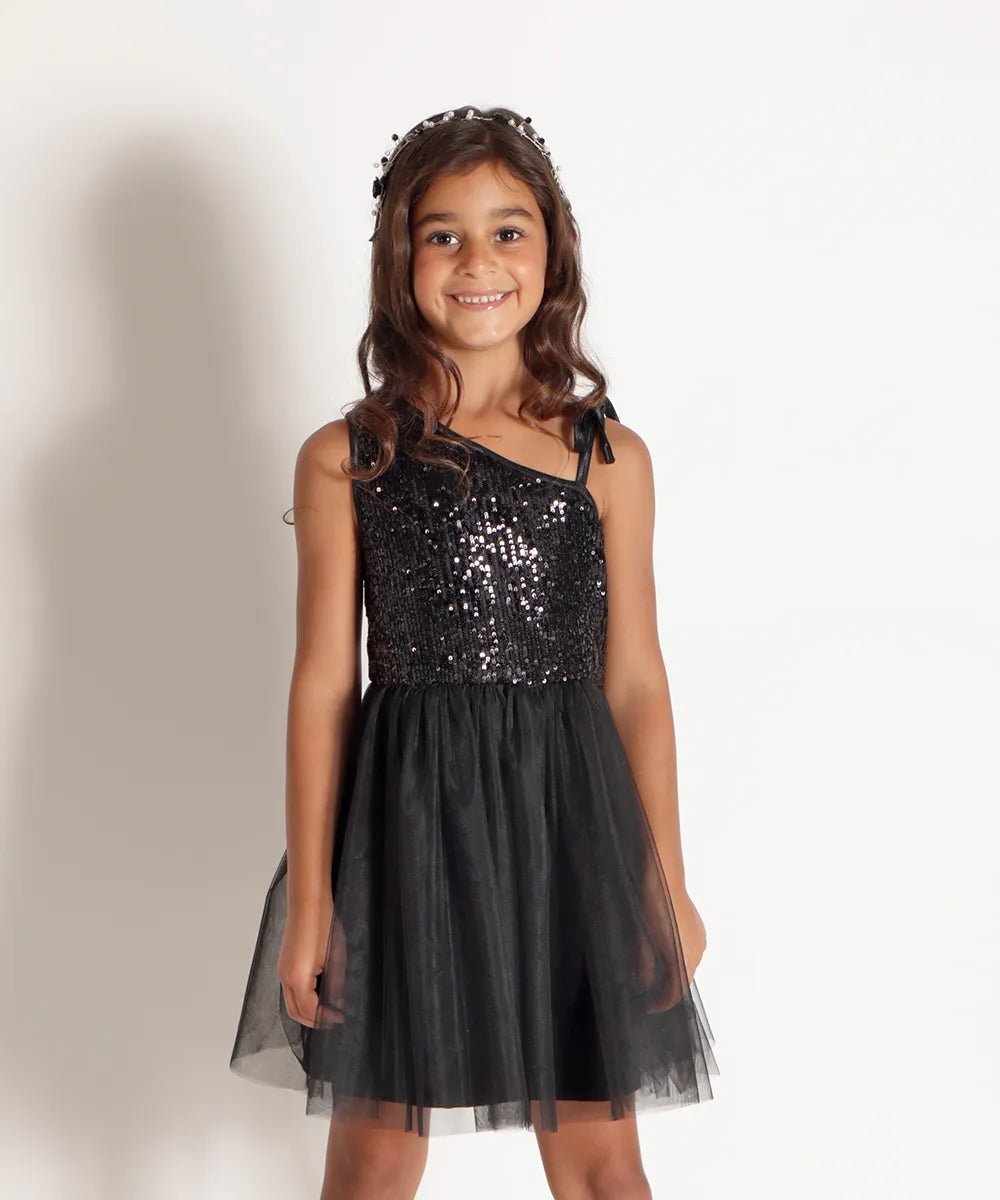 שמלה שחורה לילדה פייטים