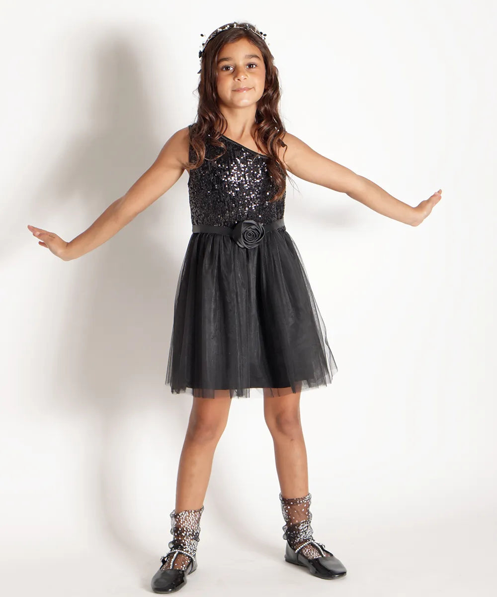 שמלה שחורה לילדה פייטים