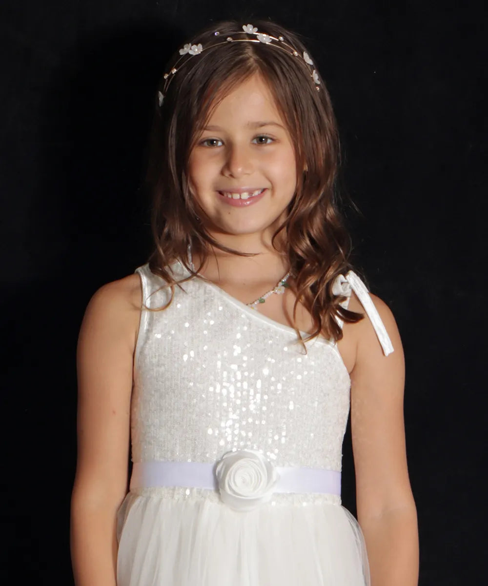 חגורה עם ורד מסטן בלבן