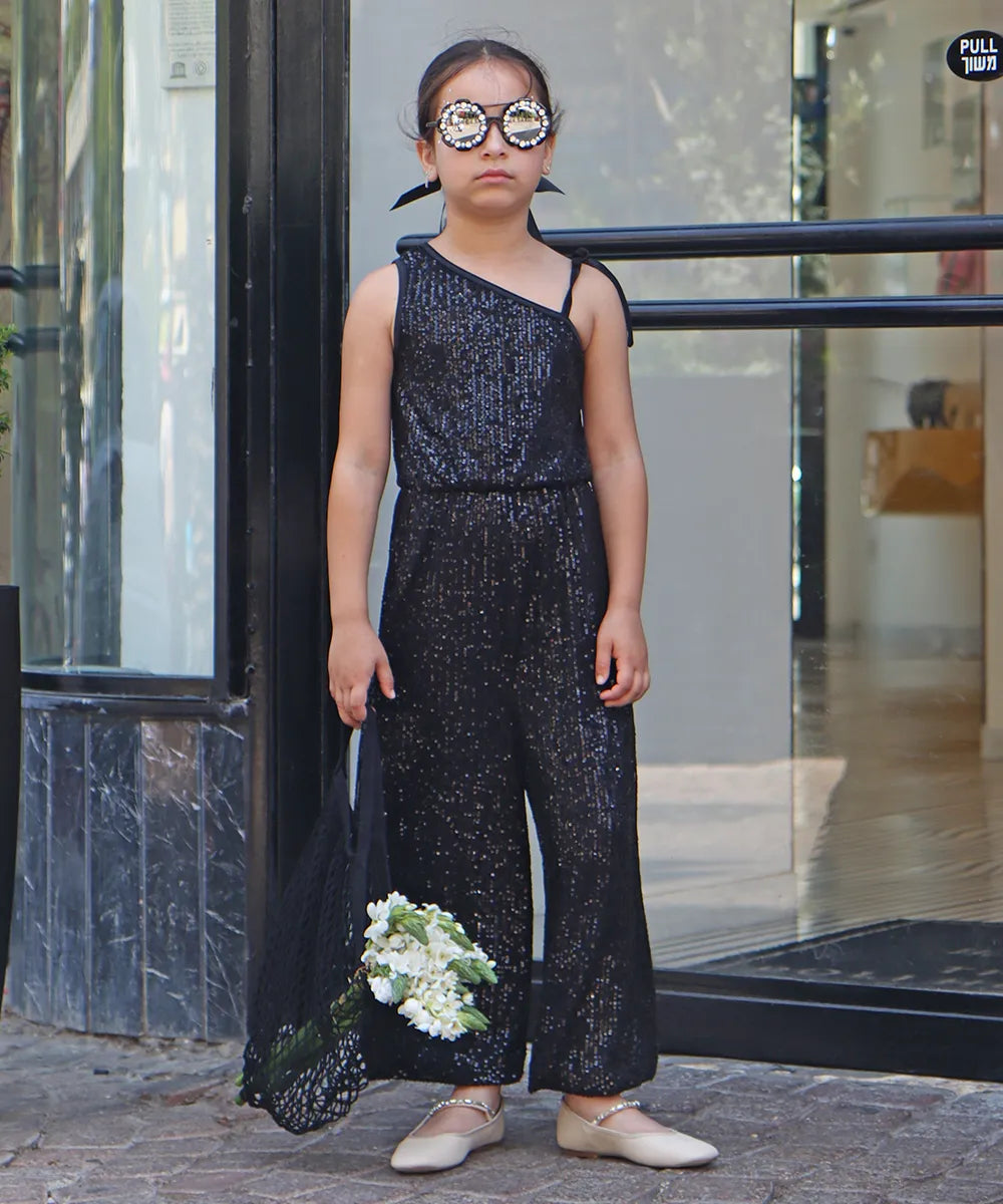 אוברול לילדה פייטים שחור