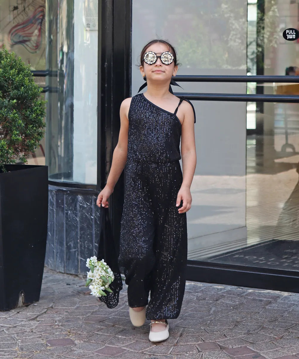 אוברול לילדה פייטים שחור