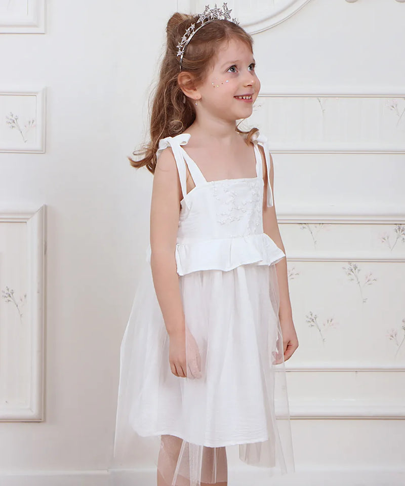 שמלת פיונה לילדה עם טוטו ונצנצים בלבן