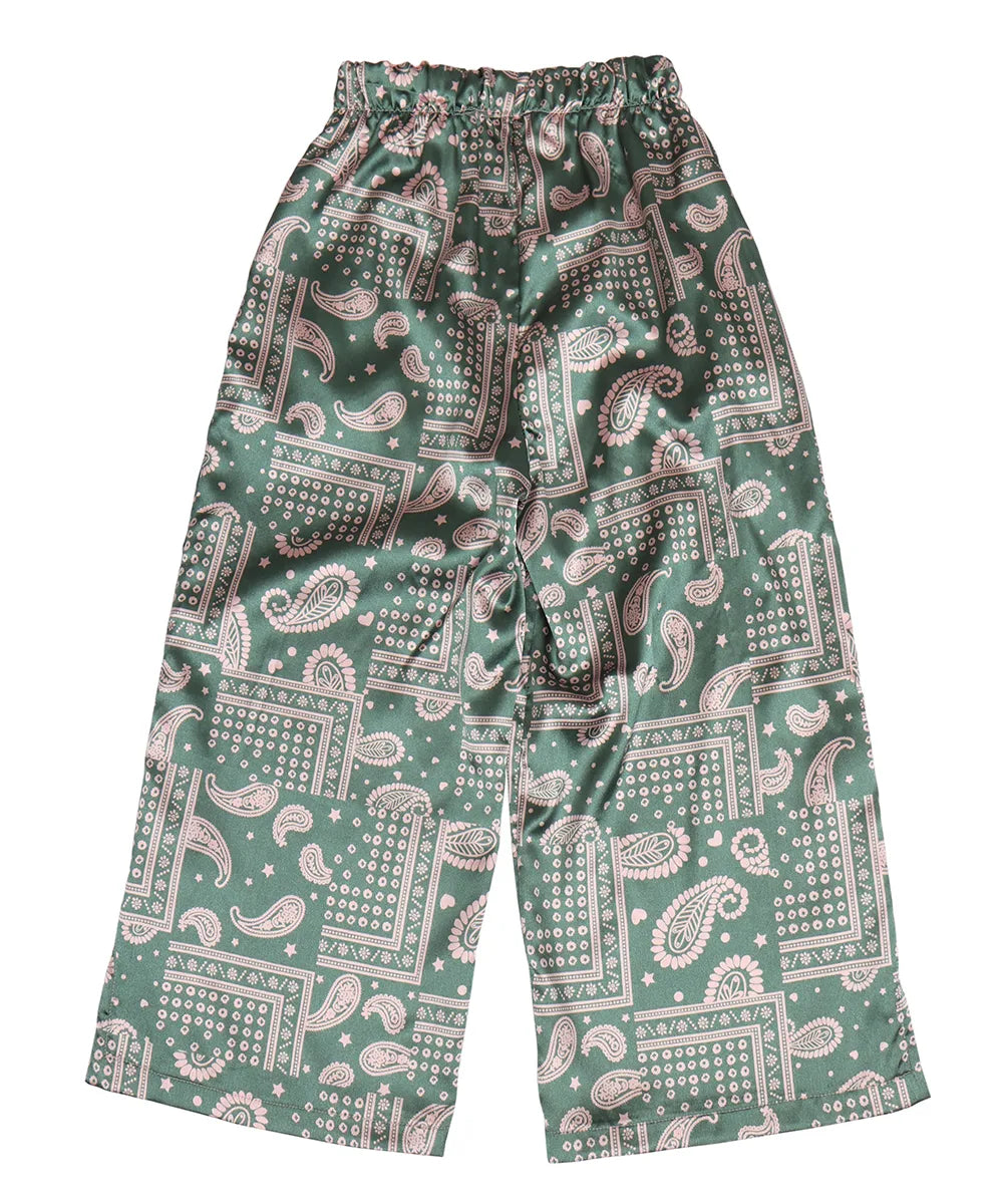 חליפת מכנסיים וטופ בטן לילדה בסטן ירוק