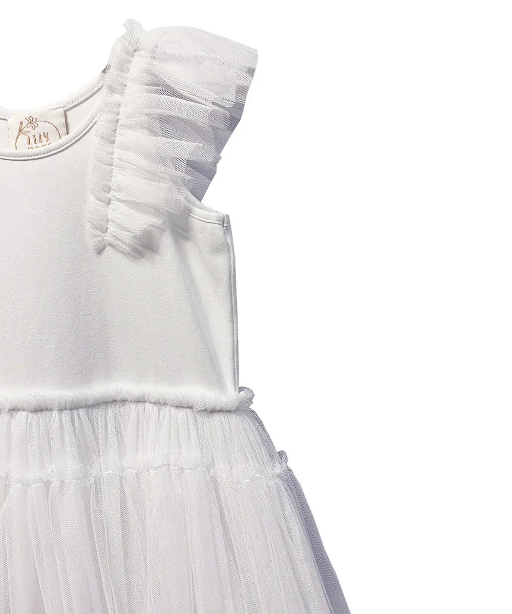 שמלת ביאטריס עם חצאית טול נפוחה בצבע לבן בוהק