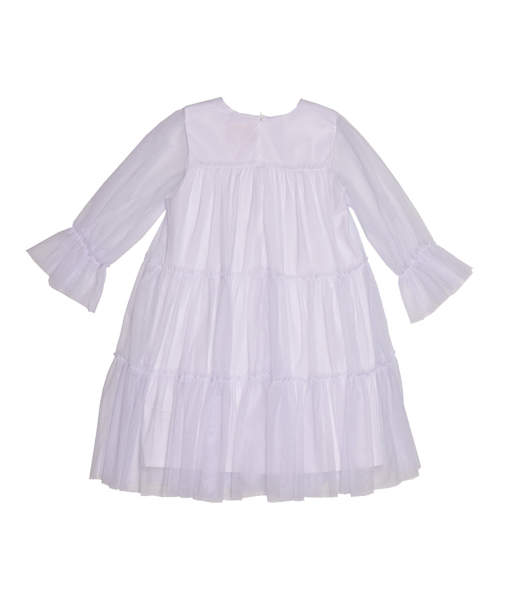 שמלת "בלה" לילדה עם שרוול בצבע לבן