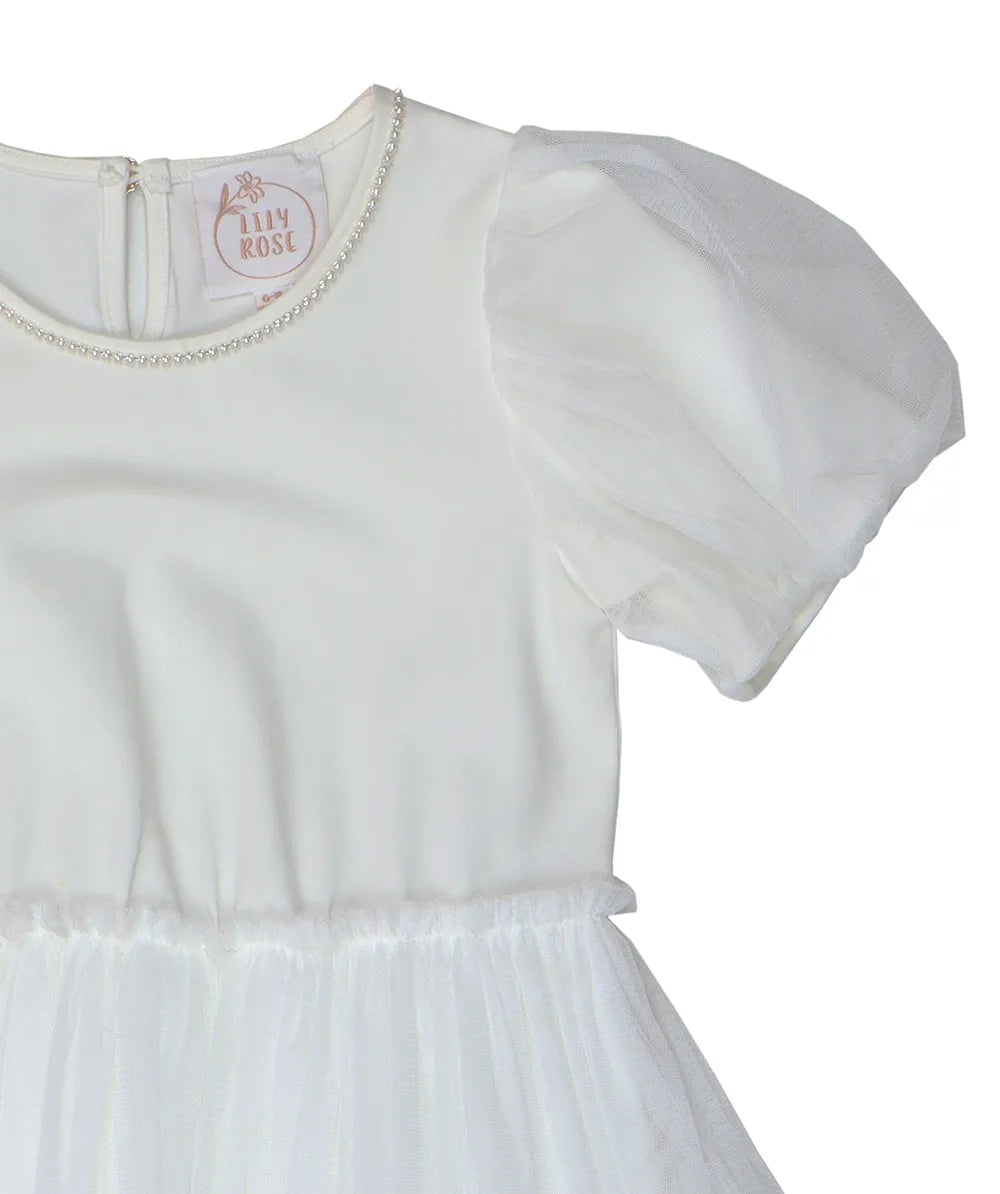 שמלת רוזאנה עם שרוול קצר בצבע לבן