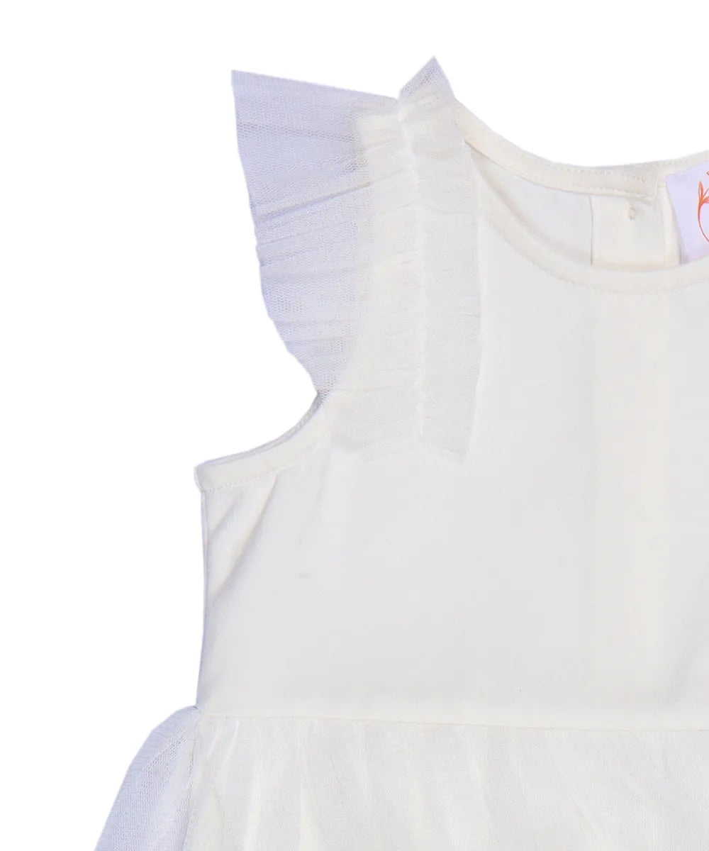 שמלת טוטו בייבי "אמיליה" בשילוב טול קומות בצבע לבן
