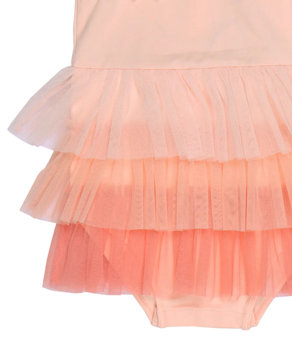 שמלת טוטו בייבי "אמיליה" בשילוב טול קומות בצבע ורוד אפרסק