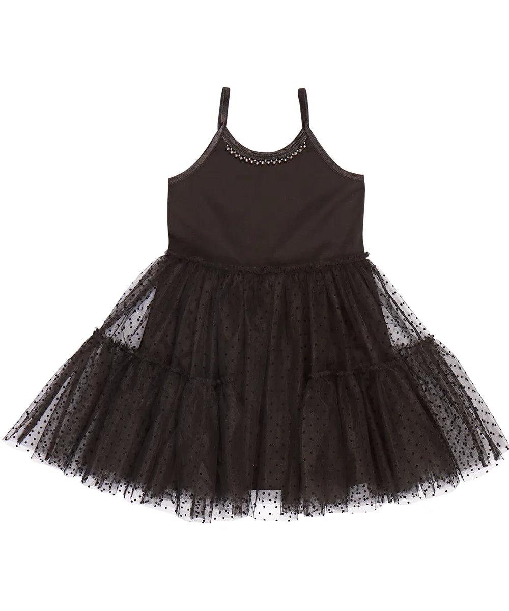 שמלה לילדה טול שחורה חגייגת אירוע חג יום הולדת שמלה מיוחדת כתפיה
