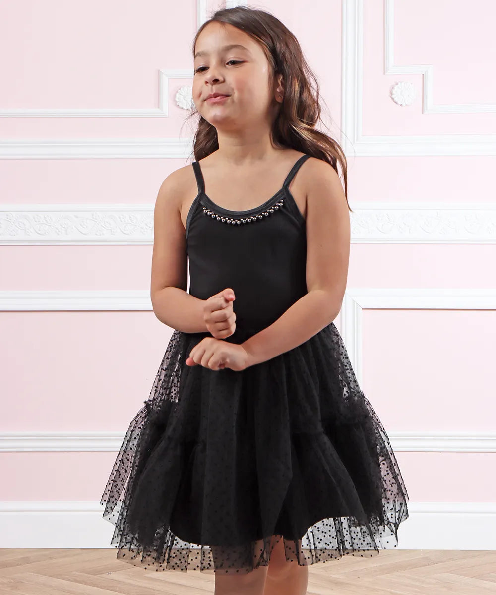 שמלה לילדה טול שחורה חגייגת אירוע חג יום הולדת שמלה מיוחדת כתפיה