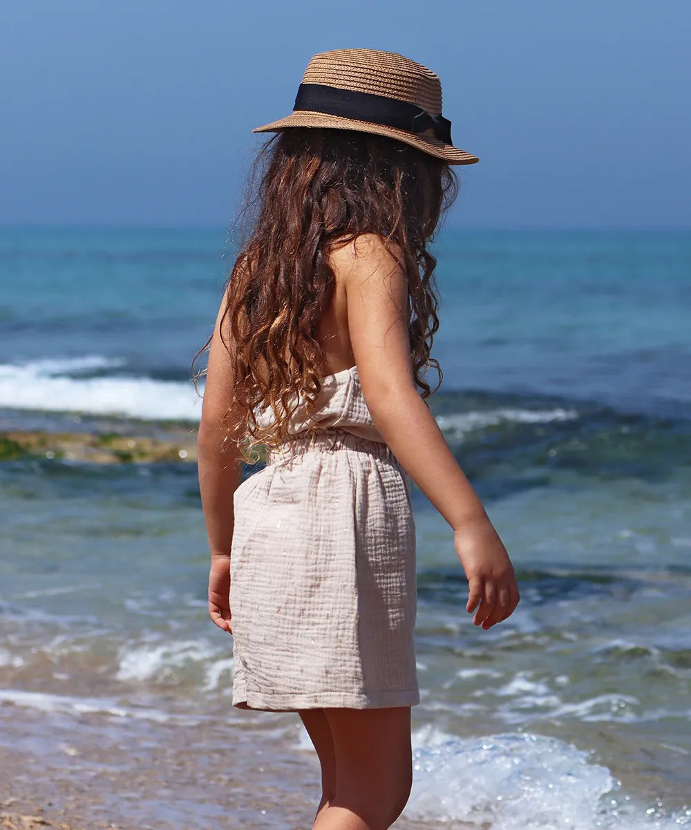 חליפה מכותנה טטרה לילדה בצבע טבעי