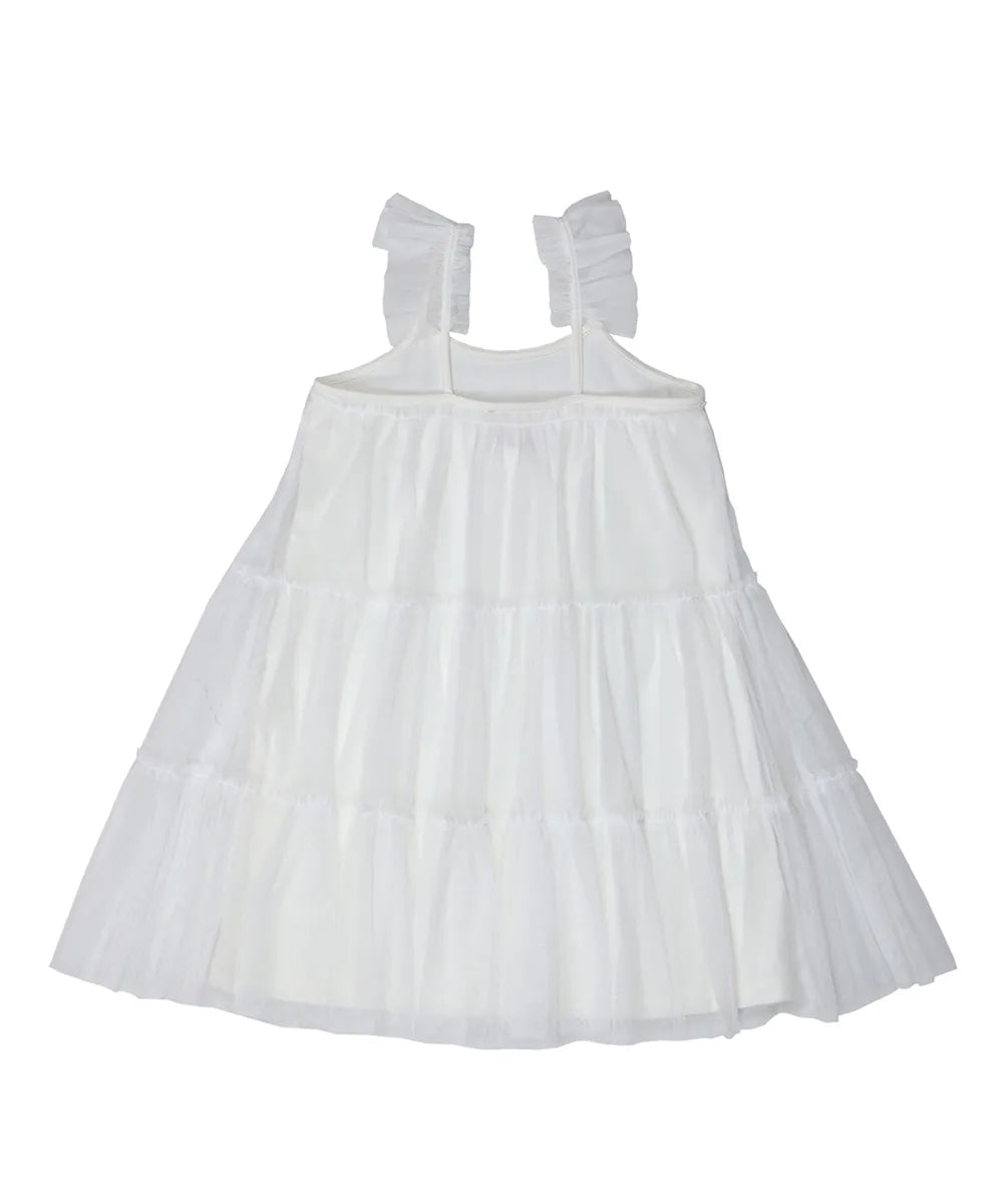 שמלת פאולה קומות עם כתפיה בצבע לבן