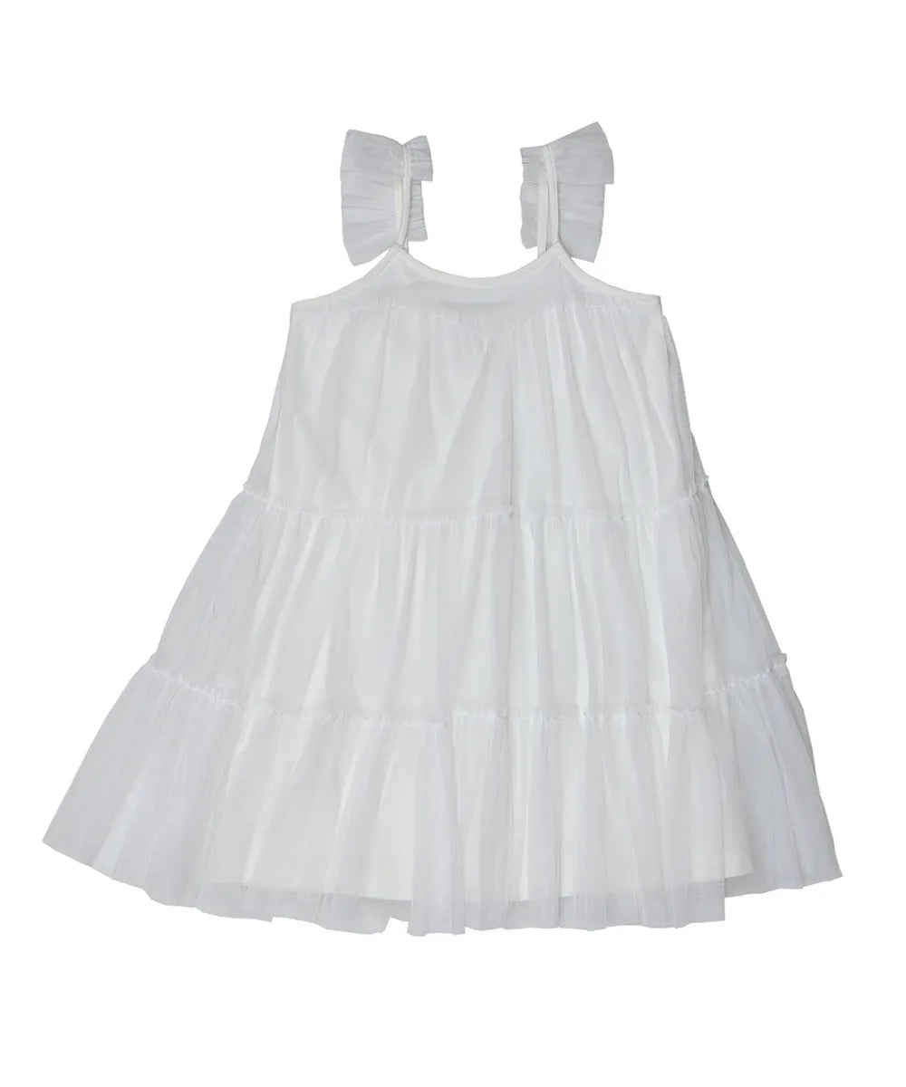 שמלת שושבינה לבנה לילדה מלאה חגייגת לחג שמלה עם כתפייה